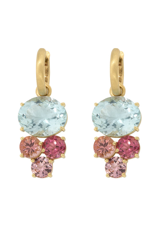 Aquamarine Pink Tourmaline Gemmy Gem Huggie Earrings-YELLOW GOLD-JEWELRYFINE JEWELEARRING-IRENE NEUWIRTH JEWELRY