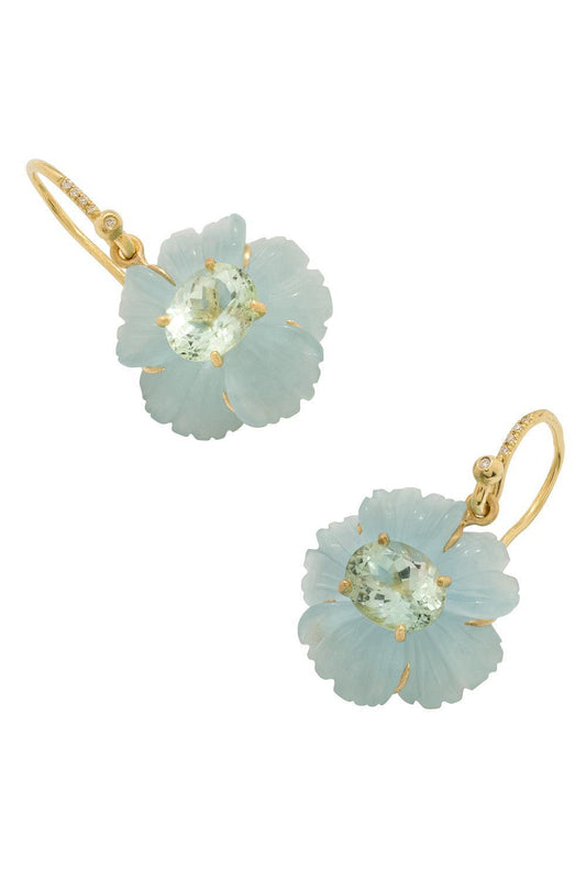 Aquamarine Tourmaline Flower Earrings-YELLOW GOLD-JEWELRYFINE JEWELEARRING-IRENE NEUWIRTH JEWELRY