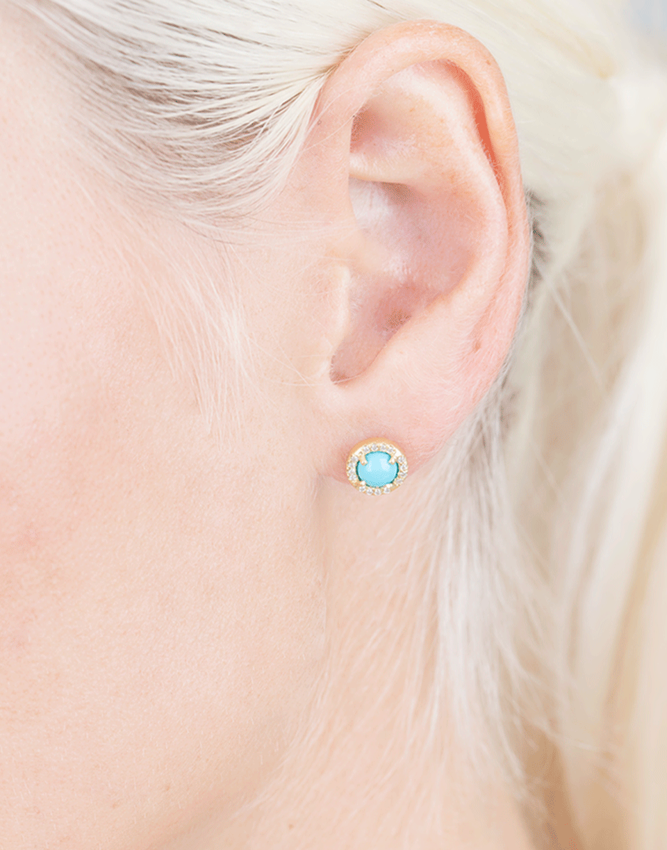 IRENE NEUWIRTH JEWELRY-Cabochon Turquoise Stud Earrings-YELLOW GOLD