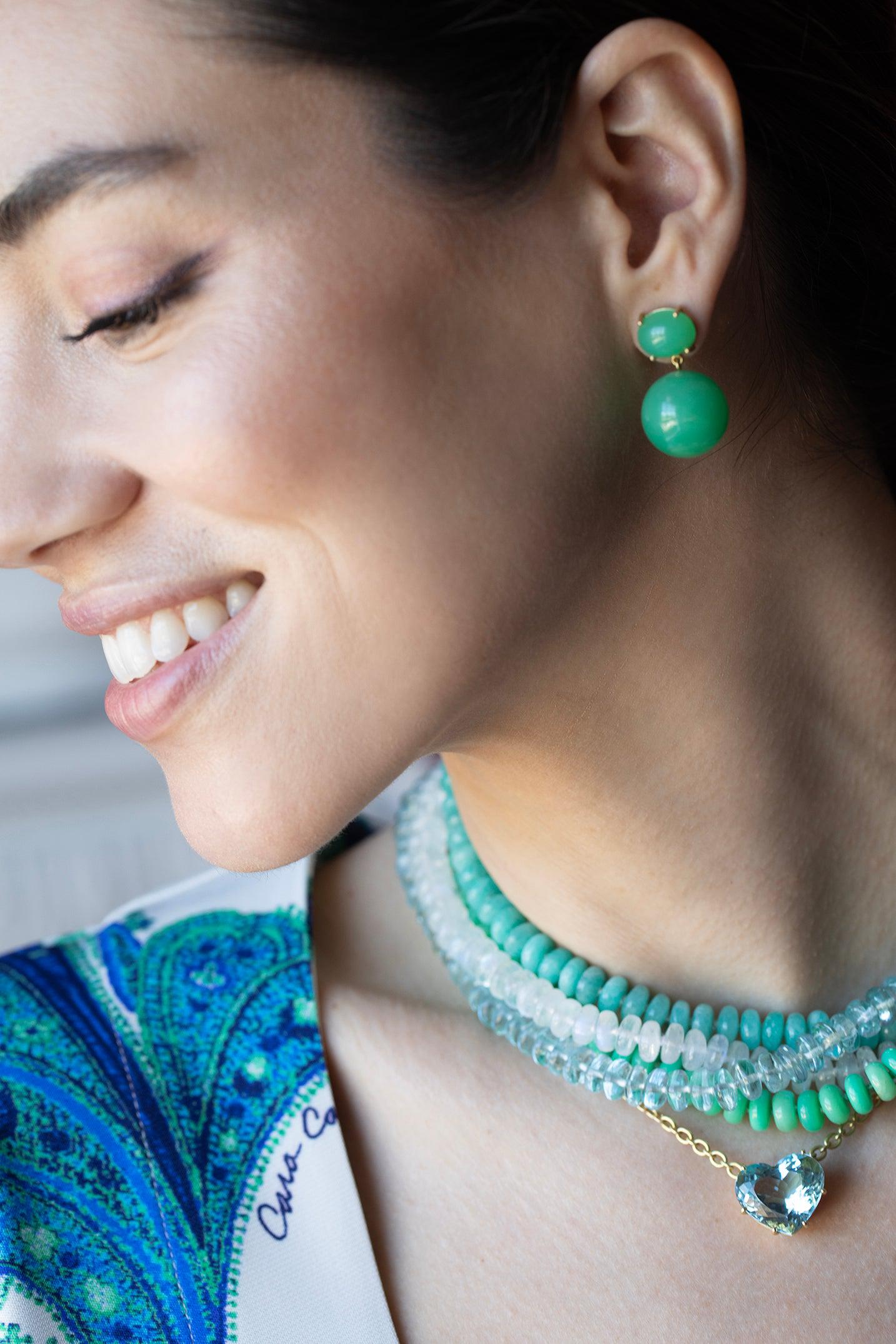 IRENE NEUWIRTH JEWELRY-Chrysoprase Gumball Drop Earrings-YELLOW GOLD