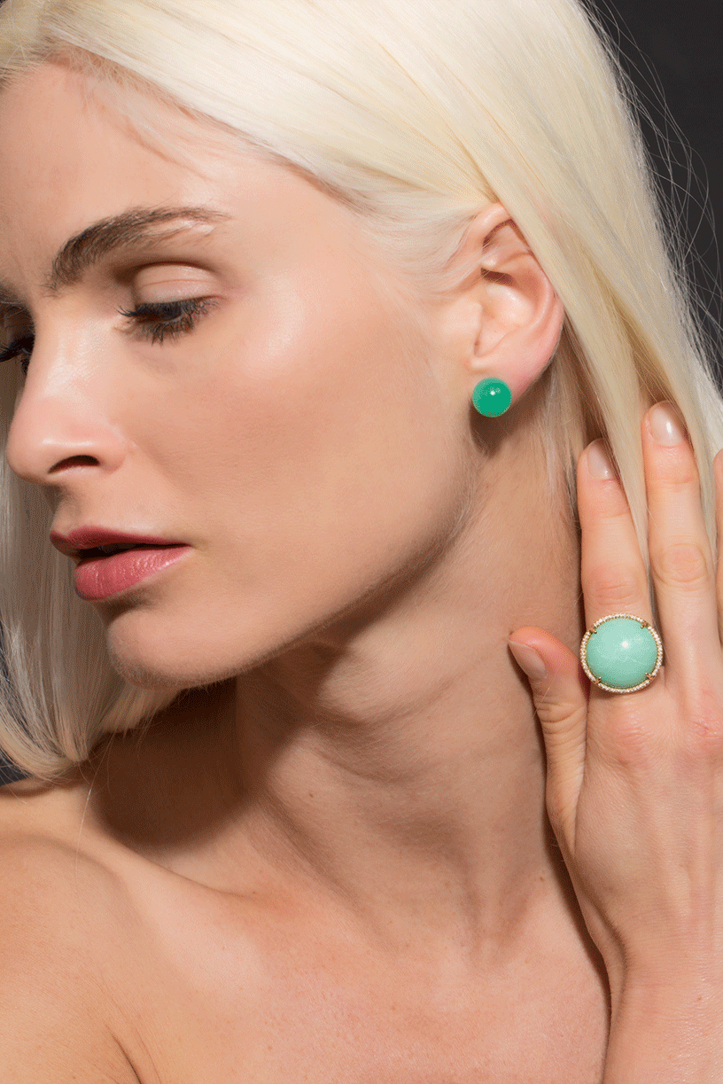 IRENE NEUWIRTH JEWELRY-Chrysoprase Stud Earrings-YELLOW GOLD