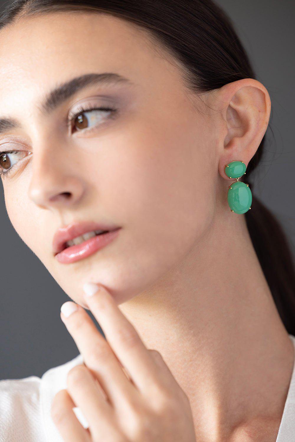 IRENE NEUWIRTH JEWELRY-Classic Chrysoprase Drop Earrings-YELLOW GOLD