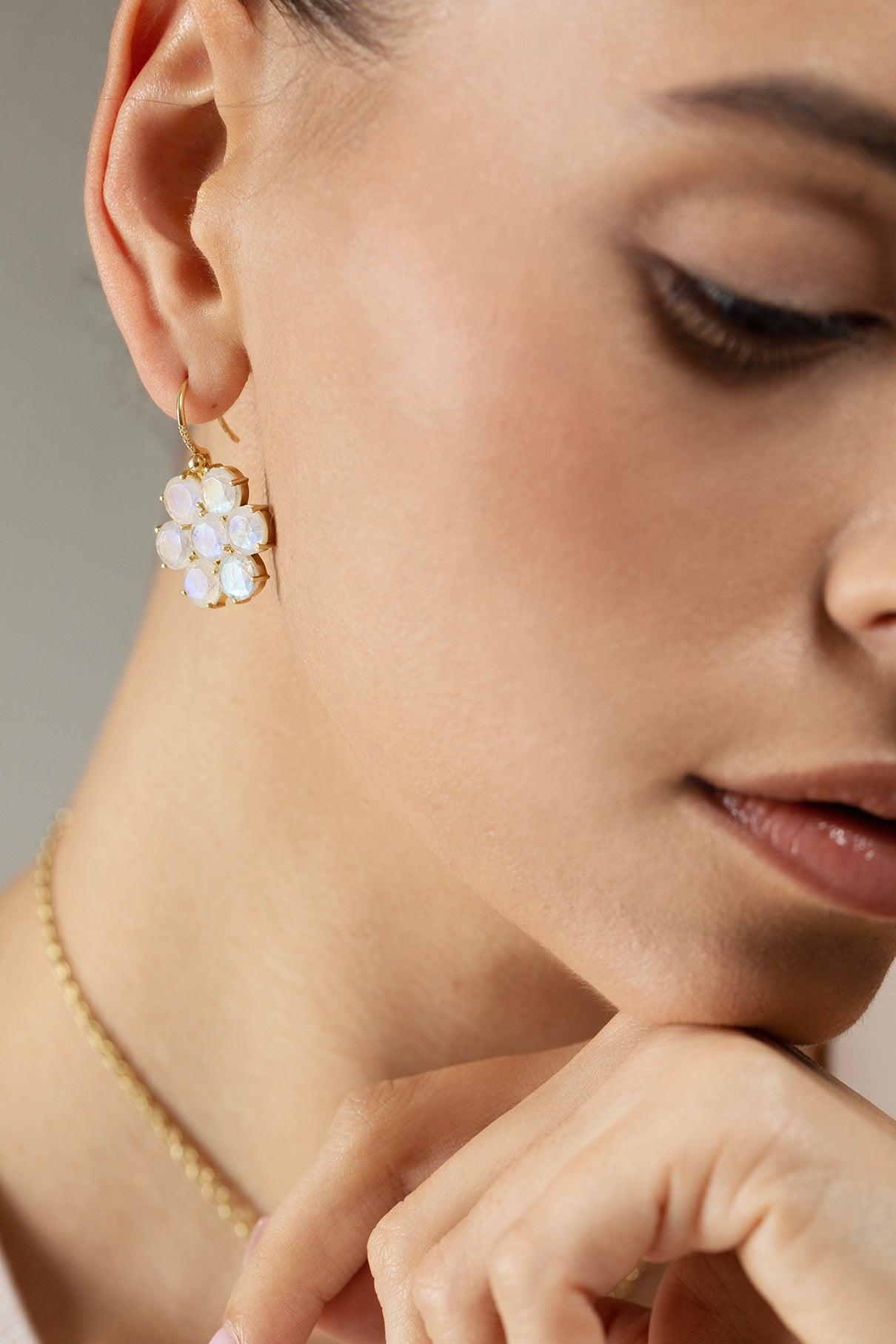 IRENE NEUWIRTH JEWELRY-Classic Floret Moonstone Earrings-YELLOW GOLD