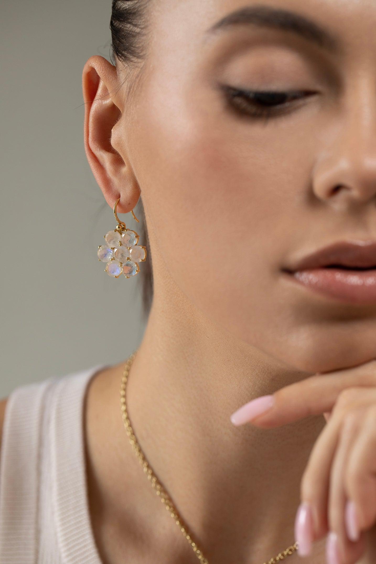 IRENE NEUWIRTH JEWELRY-Classic Floret Moonstone Earrings-YELLOW GOLD