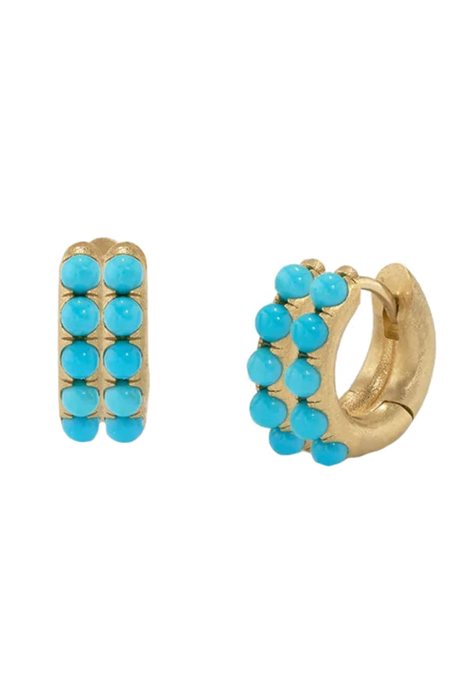 IRENE NEUWIRTH JEWELRY-Double Row Huggies - Turquoise-YELLOW GOLD