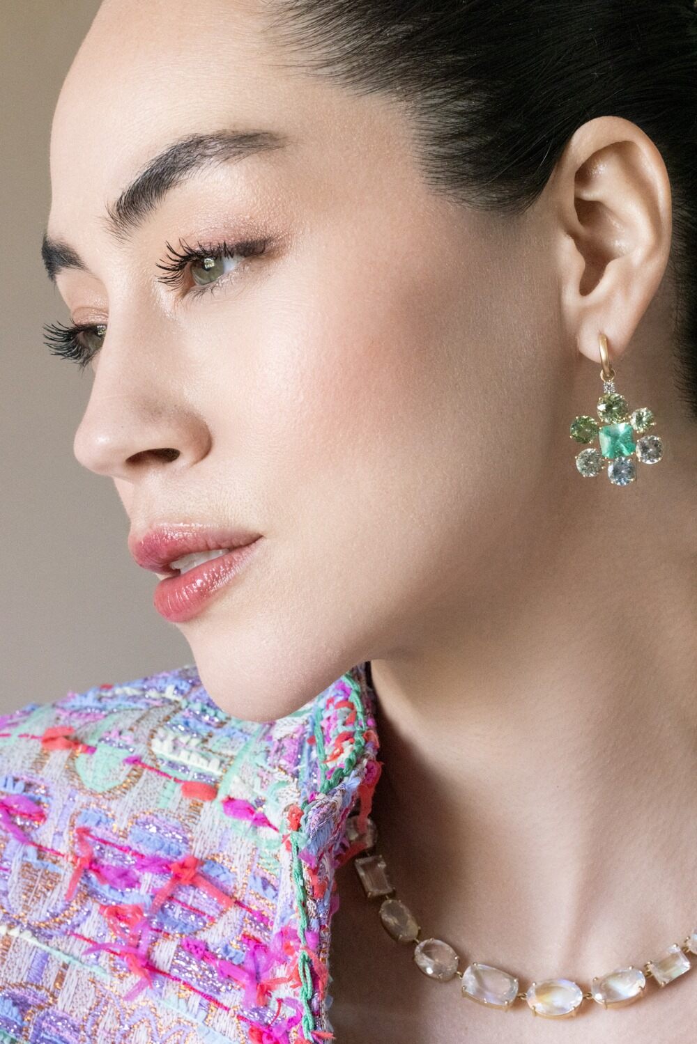 Emerald Aquamarine Gemmy Gem Earrings-YELLOW GOLD-JEWELRYFINE JEWELEARRING-IRENE NEUWIRTH JEWELRY