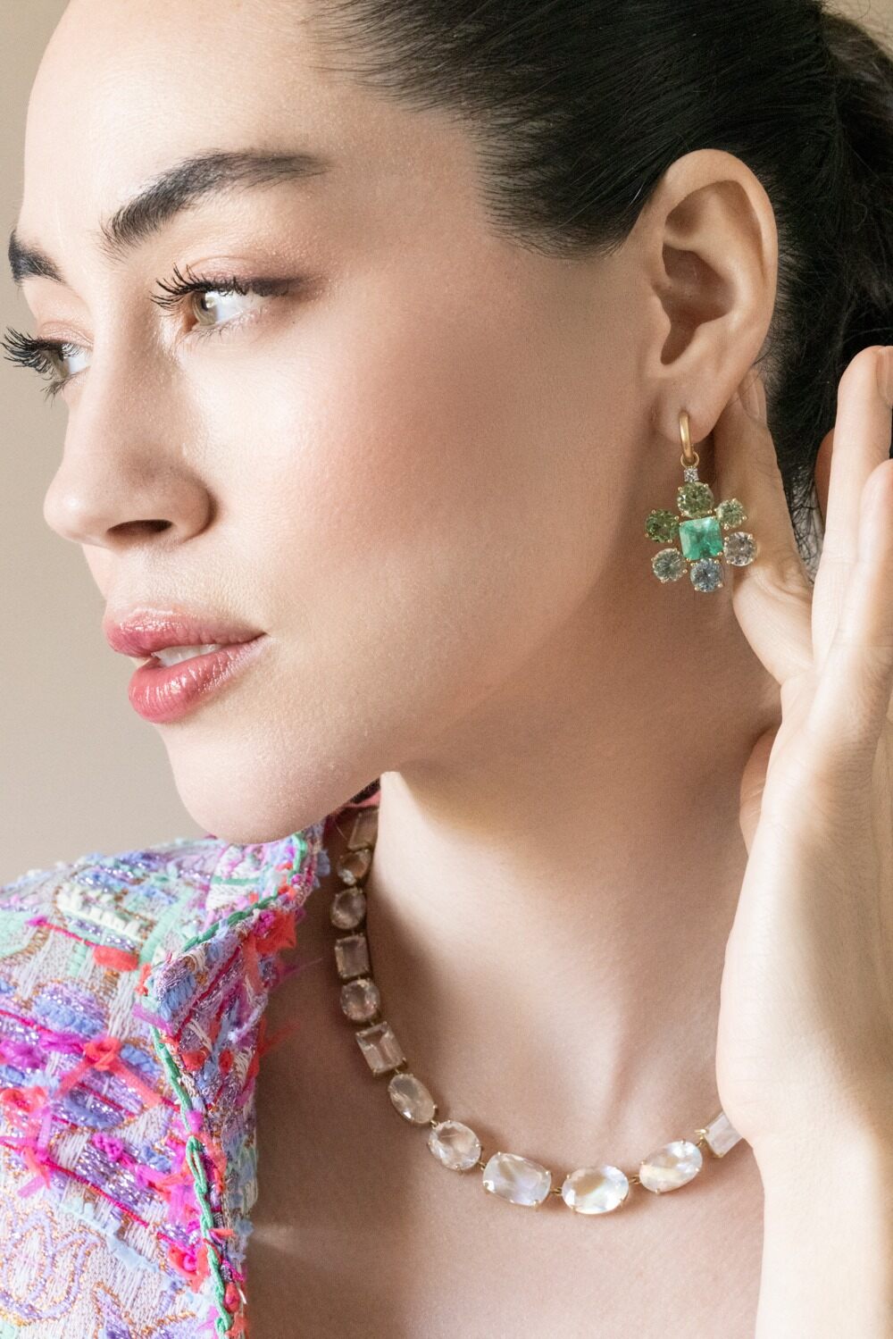 Emerald Aquamarine Gemmy Gem Earrings-YELLOW GOLD-JEWELRYFINE JEWELEARRING-IRENE NEUWIRTH JEWELRY