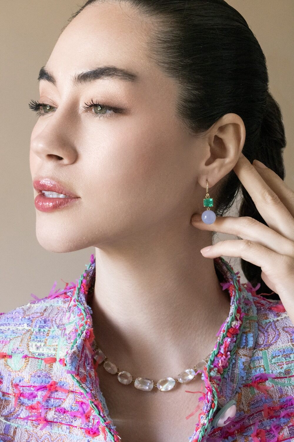 Emerald Chalcedony Gumball Earrings-YELLOW GOLD-JEWELRYFINE JEWELEARRING-IRENE NEUWIRTH JEWELRY