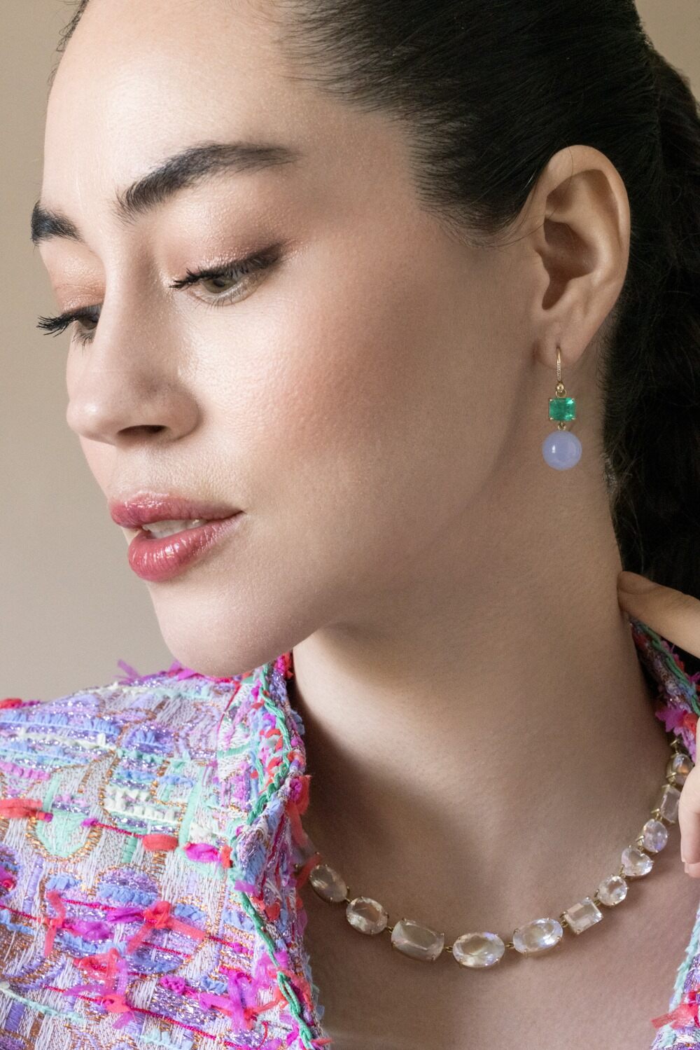 Emerald Chalcedony Gumball Earrings-YELLOW GOLD-JEWELRYFINE JEWELEARRING-IRENE NEUWIRTH JEWELRY