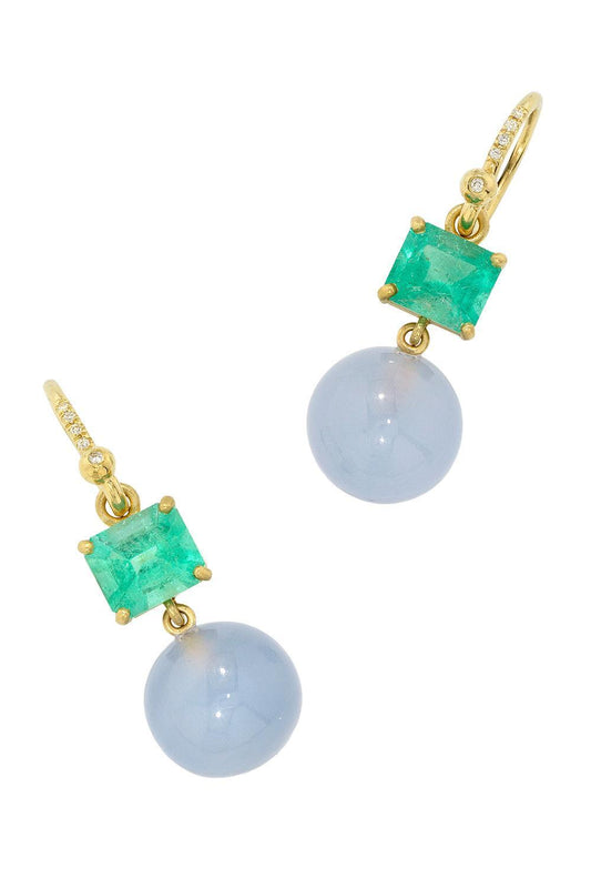 Emerald Chalcedony Gumball Earrings-YELLOW GOLD-JEWELRYFINE JEWELEARRING-IRENE NEUWIRTH JEWELRY