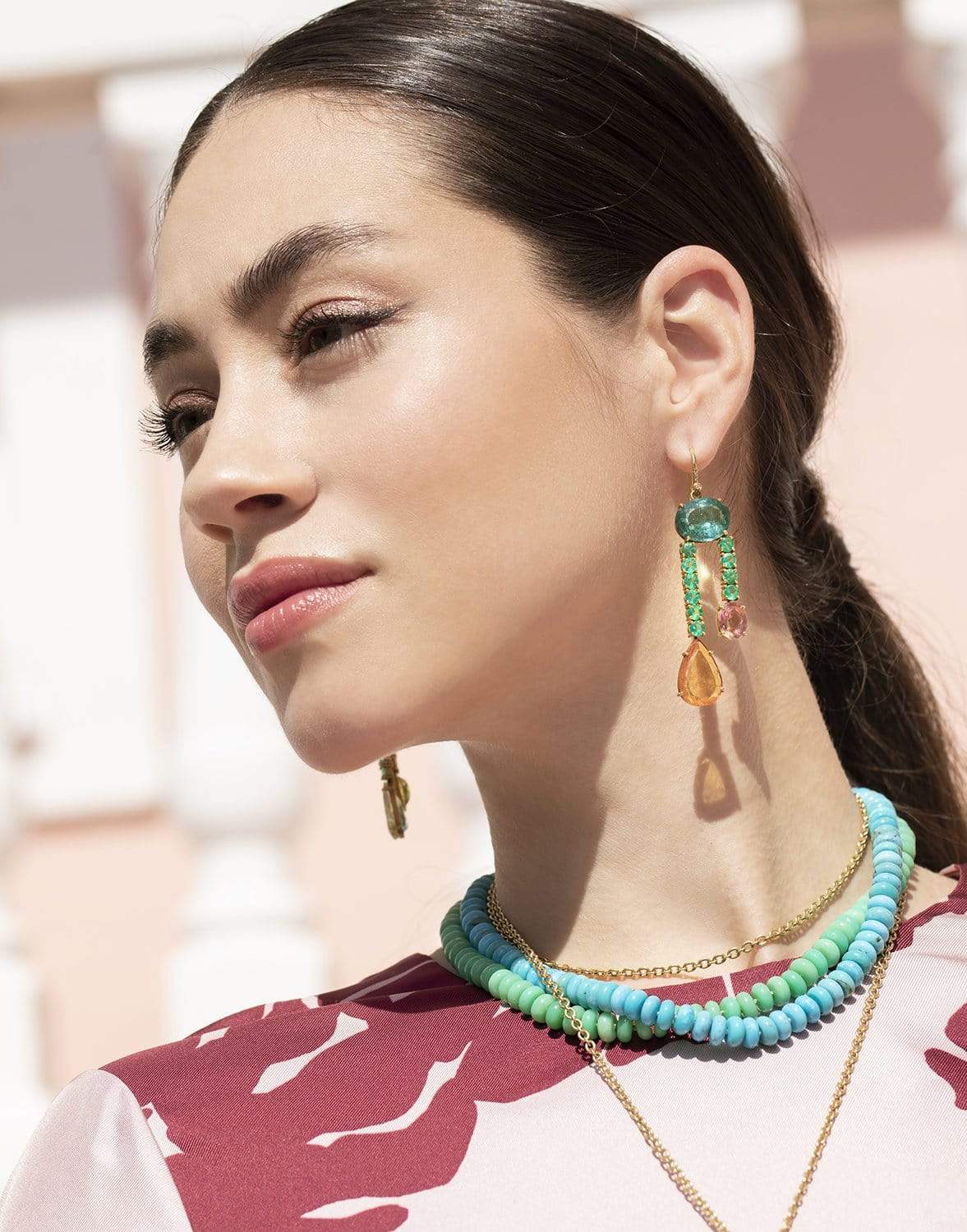 IRENE NEUWIRTH JEWELRY-Emerald & Fire Opal Earrings-YELLOW GOLD