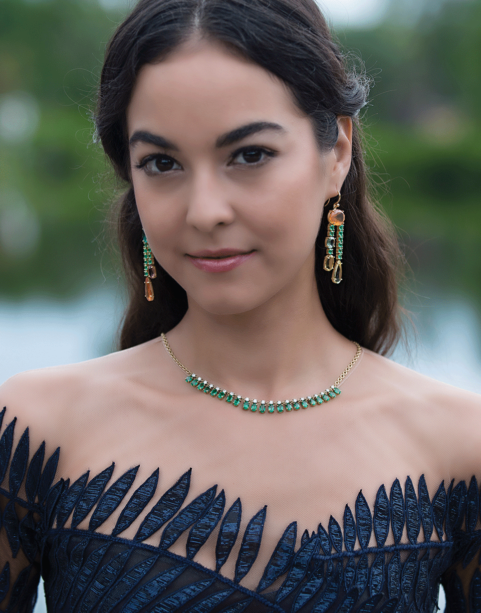 IRENE NEUWIRTH JEWELRY-Emerald & Fire Opal Earrings-YELLOW GOLD