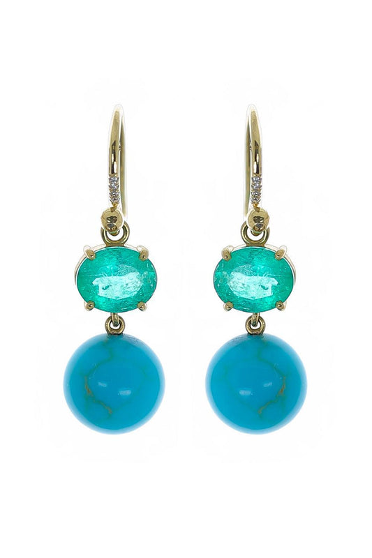 Emerald Turquoise Gumball Diamond Earrings-YELLOW GOLD-JEWELRYFINE JEWELEARRING-IRENE NEUWIRTH JEWELRY
