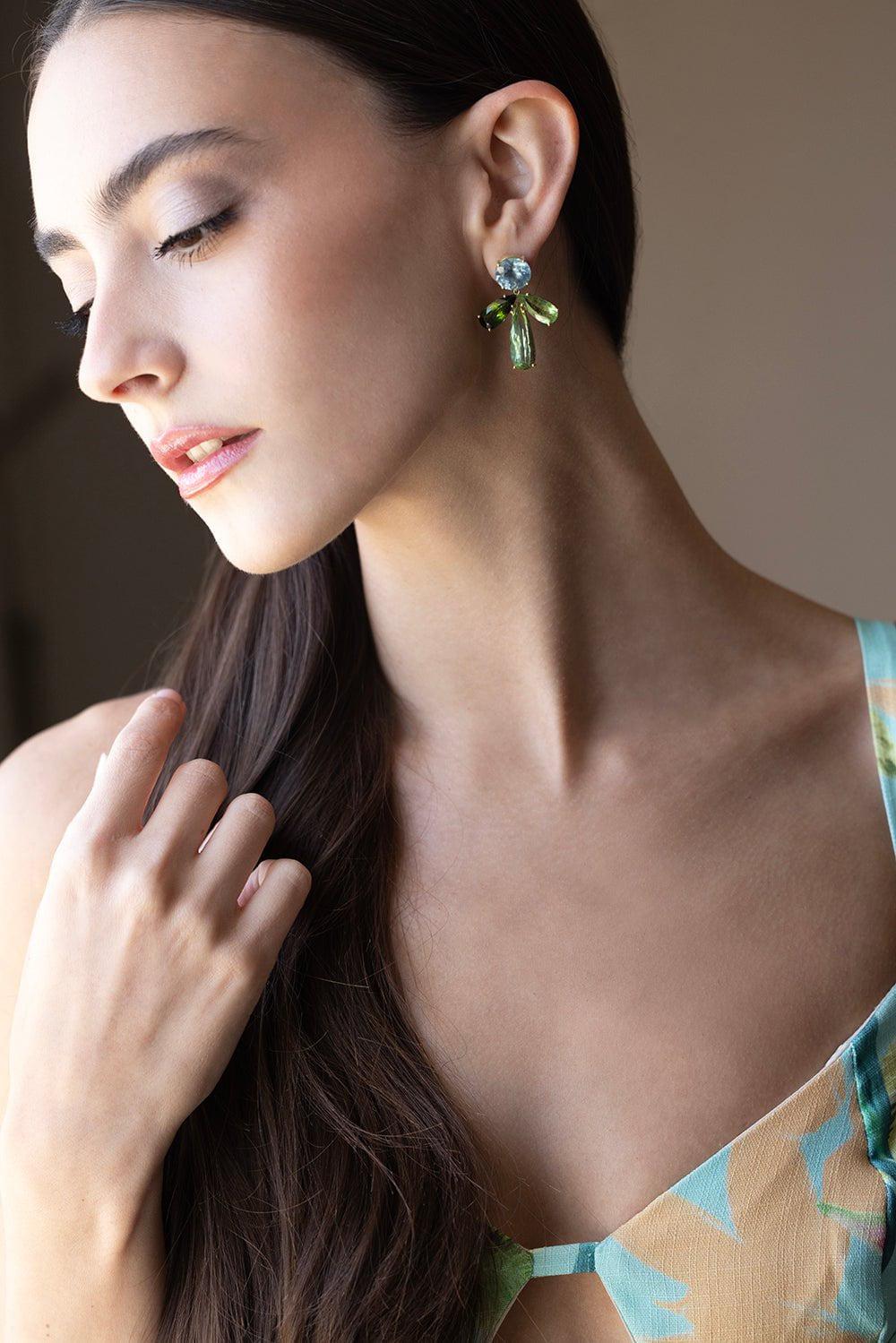 IRENE NEUWIRTH JEWELRY-Gemmy Gem Aquamarine and Green Tourmaline Earrings-YELLOW GOLD
