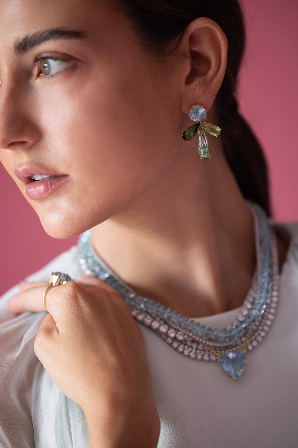 IRENE NEUWIRTH JEWELRY-Gemmy Gem Aquamarine and Green Tourmaline Earrings-YELLOW GOLD