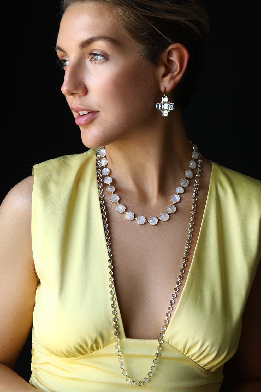 IRENE NEUWIRTH JEWELRY-Gemmy Gem Aquamarine and Pearl Earrings-YELLOW GOLD