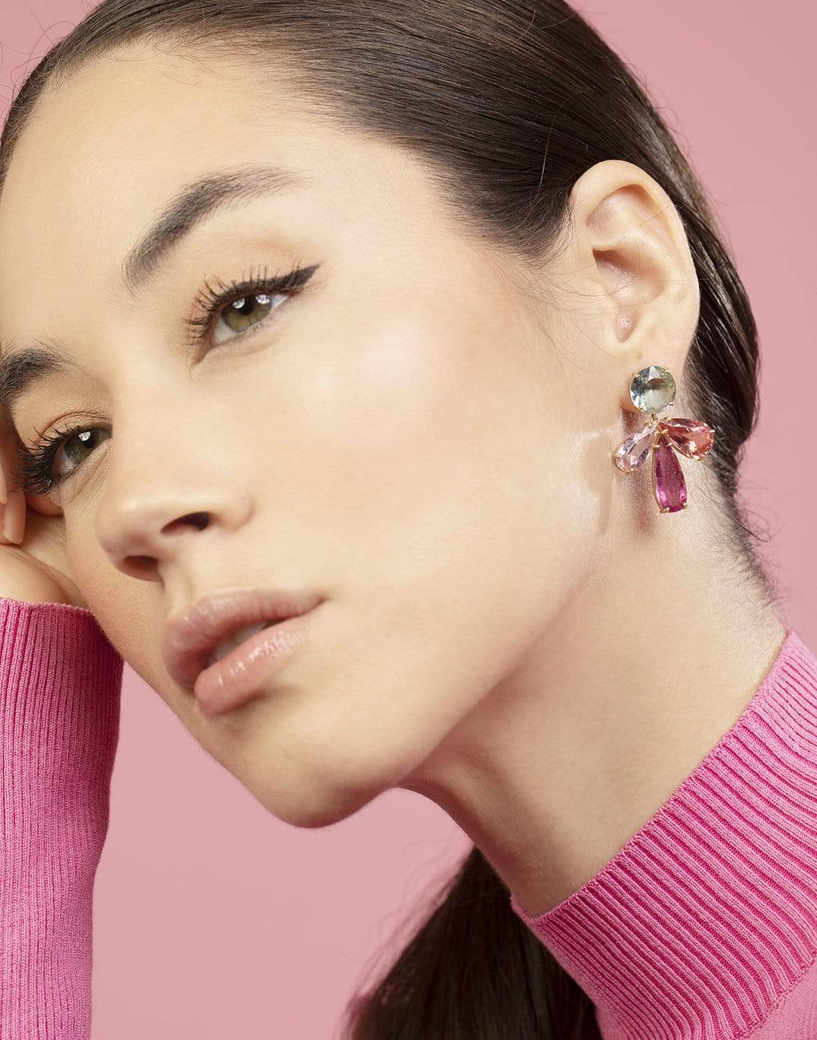 IRENE NEUWIRTH JEWELRY-Gemmy Gem Aquamarine and Pink Tourmaline Earrings-YELLOW GOLD
