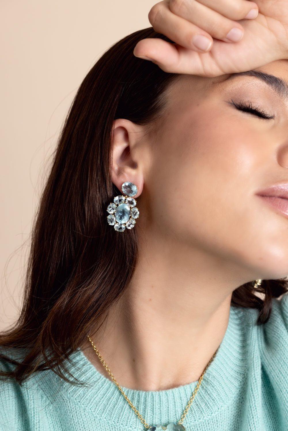 IRENE NEUWIRTH JEWELRY-Gemmy Gem Aquamarine Flower Earrings-YELLOW GOLD