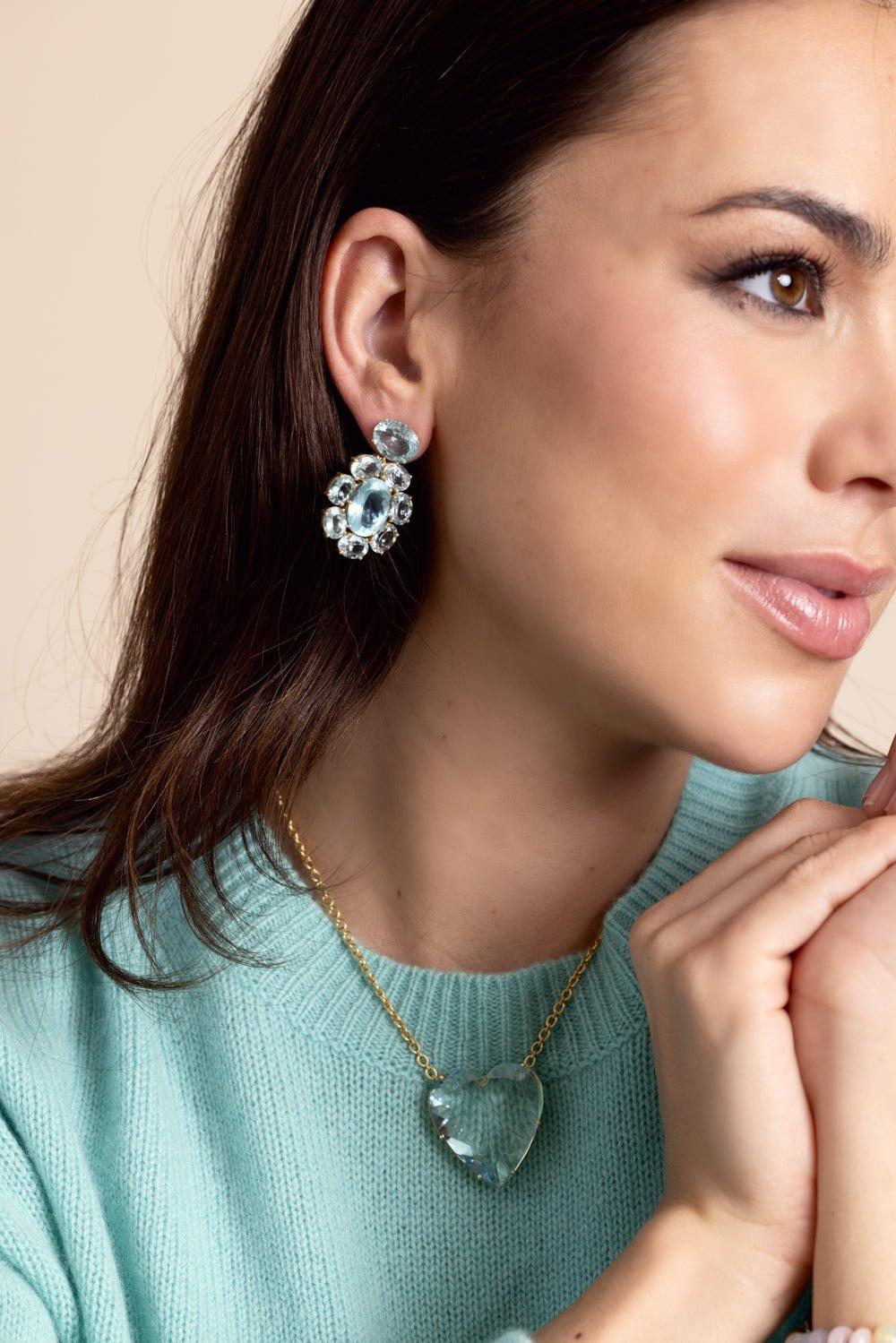 IRENE NEUWIRTH JEWELRY-Gemmy Gem Aquamarine Flower Earrings-YELLOW GOLD