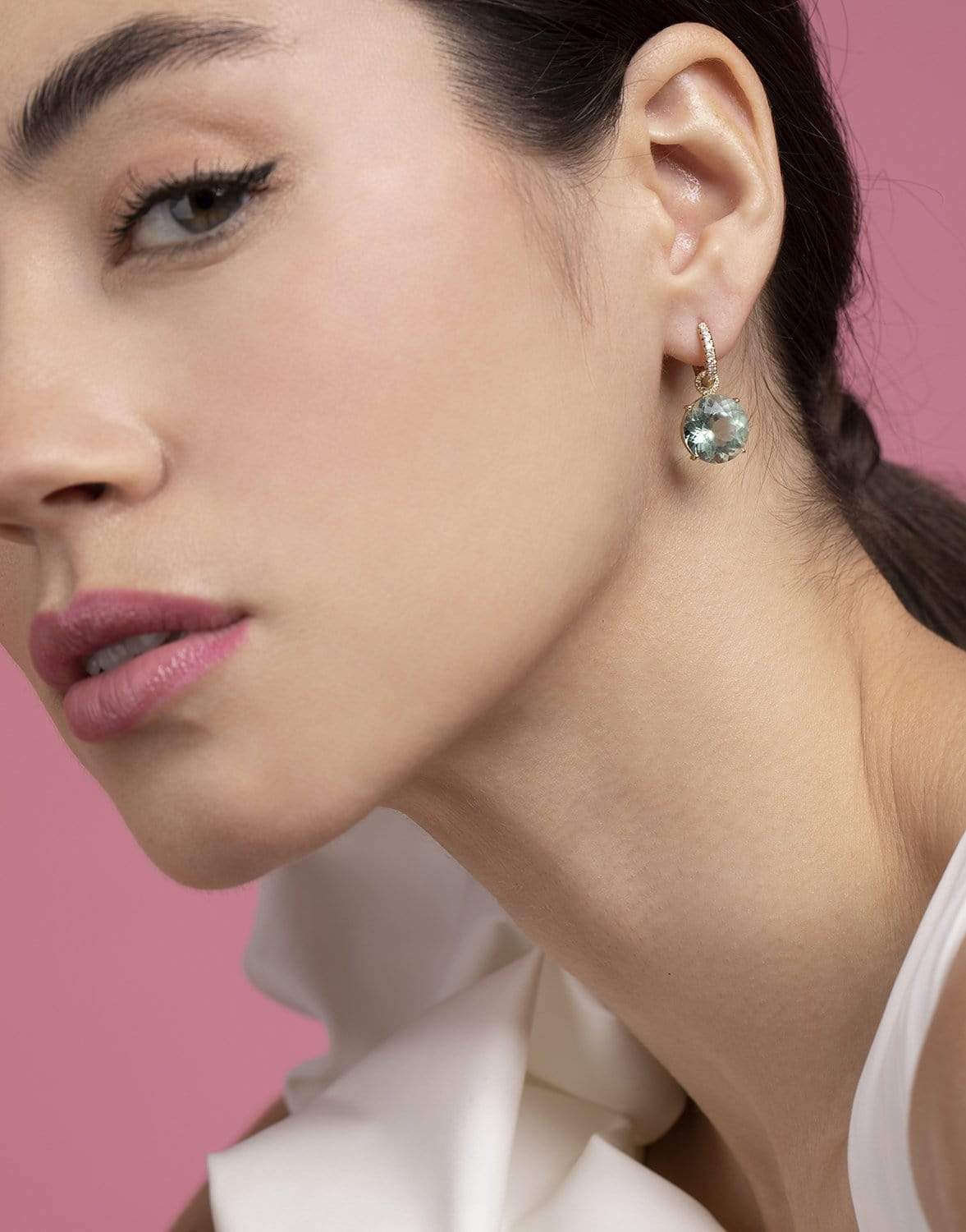 IRENE NEUWIRTH JEWELRY-Gemmy Gem Aquamarine Huggie Earrings-YELLOW GOLD