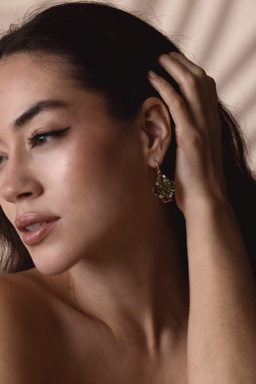 IRENE NEUWIRTH JEWELRY-Gemmy Gem Mosaic Earrings-YELLOW GOLD