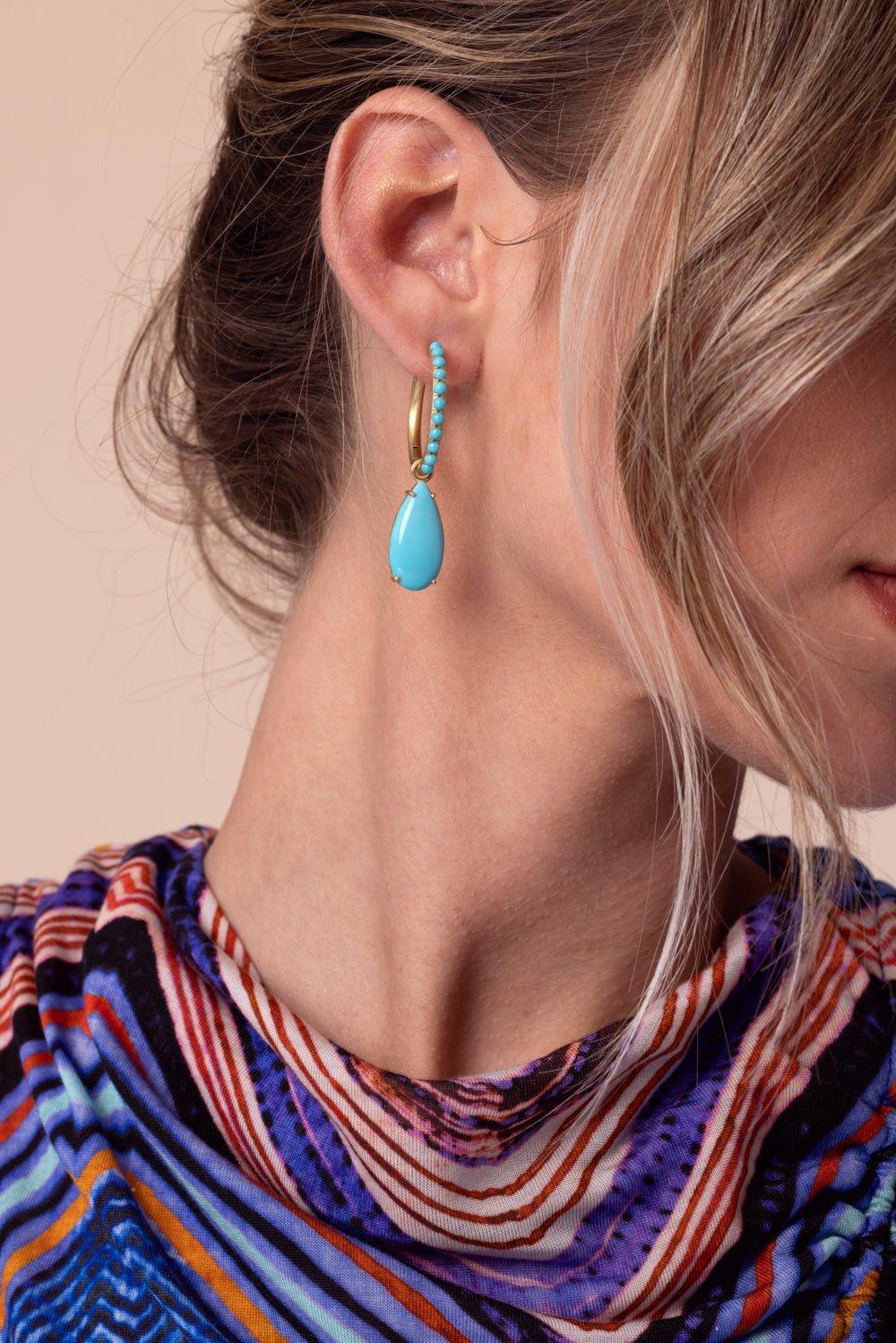 IRENE NEUWIRTH JEWELRY-Gemmy Gem Turquoise Huggie Earrings-YELLOW GOLD