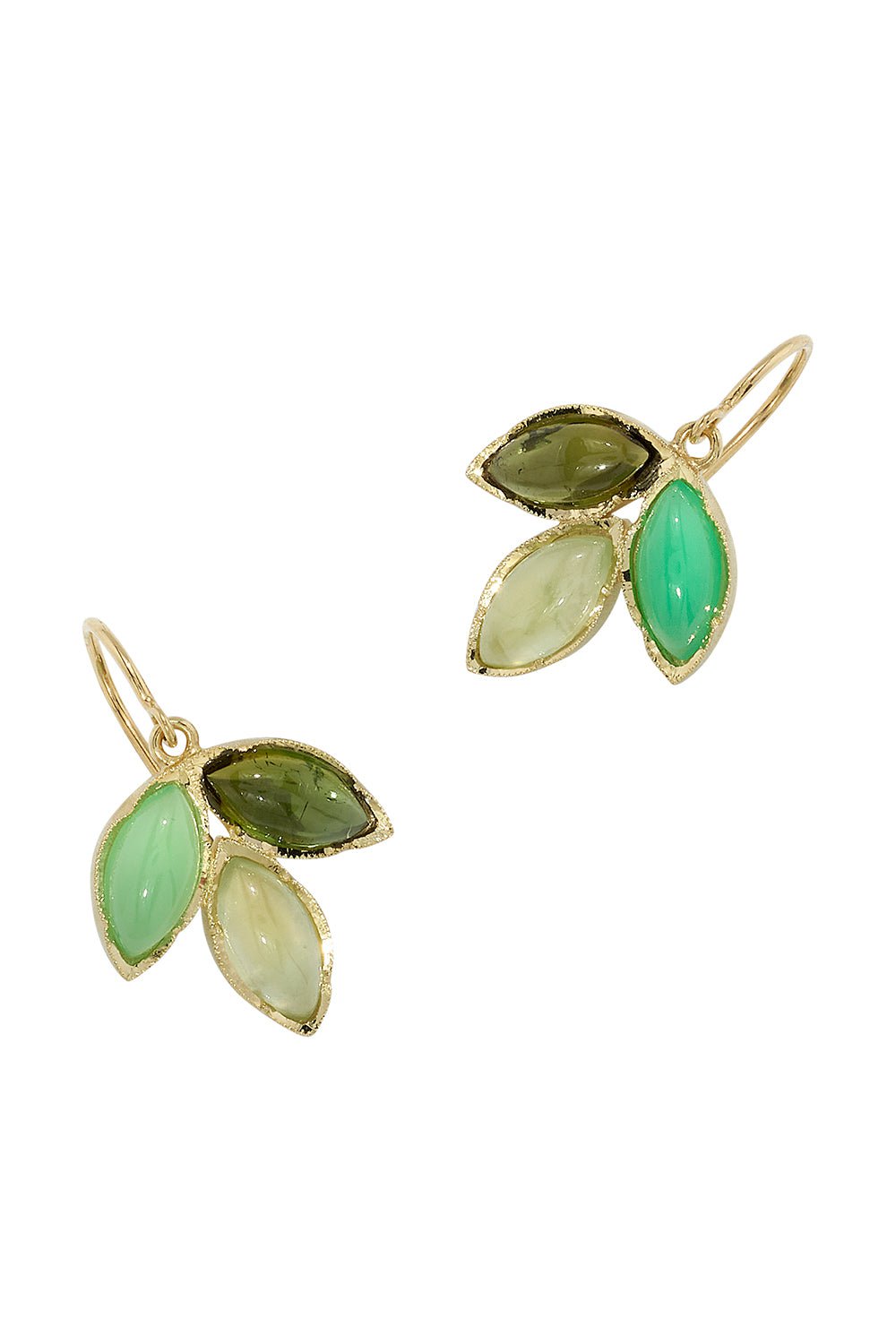 IRENE NEUWIRTH JEWELRY-Green Tourmaline Three Marquise Earrings-YELLOW GOLD