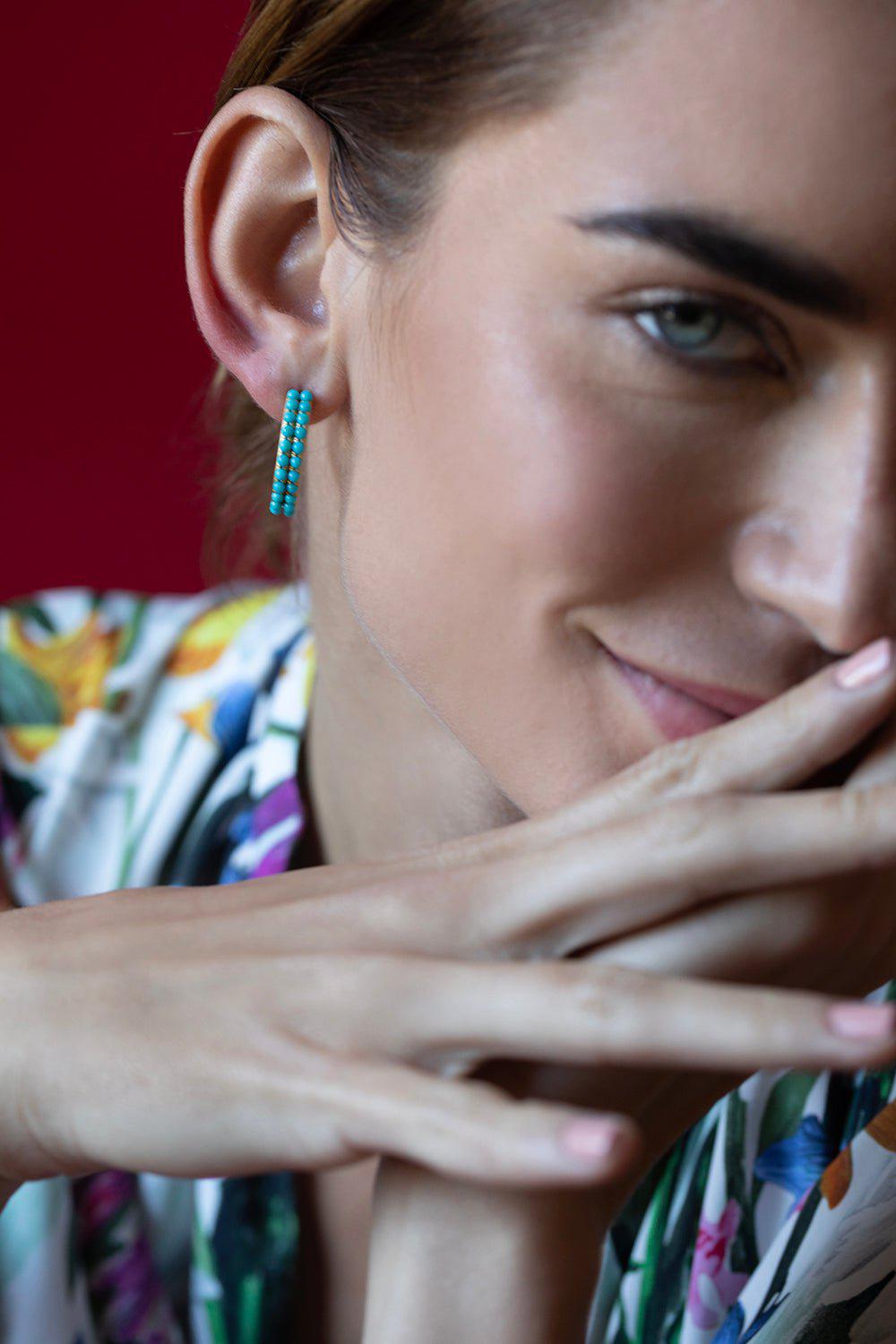 IRENE NEUWIRTH JEWELRY-Gumball Studded Double Hoop Earrings-YELLOW GOLD