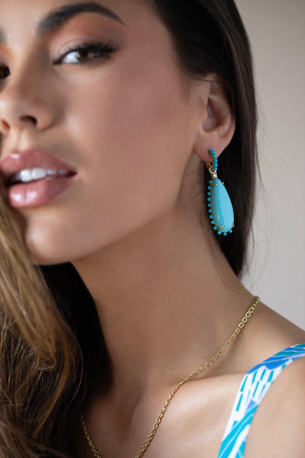 IRENE NEUWIRTH JEWELRY-Kingman Tuquoise Drop Earrings-YELLOW GOLD