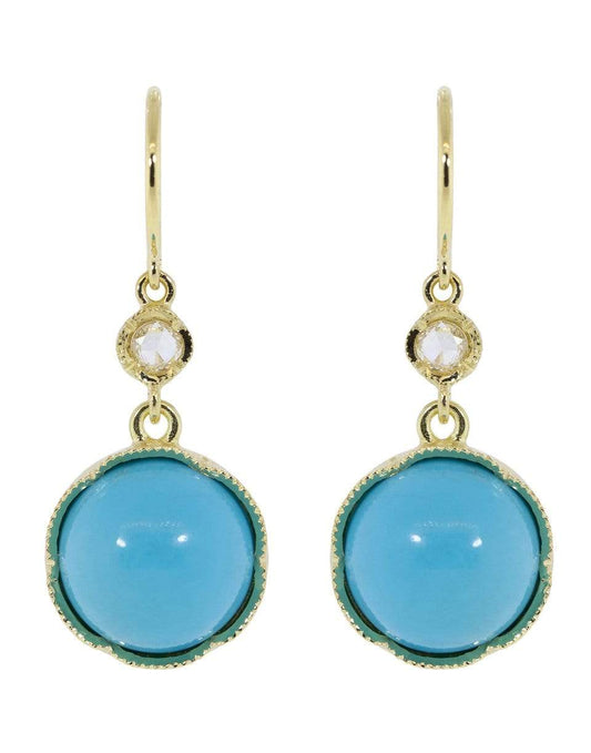 IRENE NEUWIRTH JEWELRY-Kingman Turquoise and Diamond Drop Earrings-YELLOW GOLD