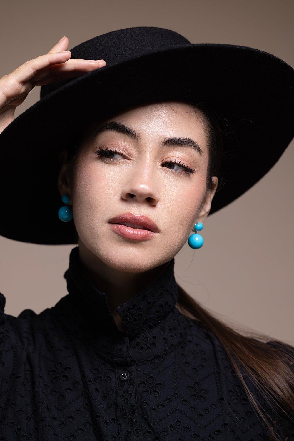 IRENE NEUWIRTH JEWELRY-Kingman Turquoise Gumball Earrings-YELLOW GOLD