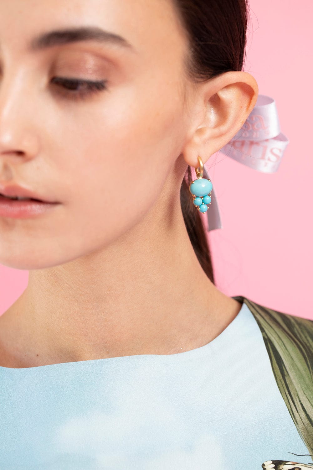 IRENE NEUWIRTH JEWELRY-Kingman Turquoise Huggies-YELLOW GOLD