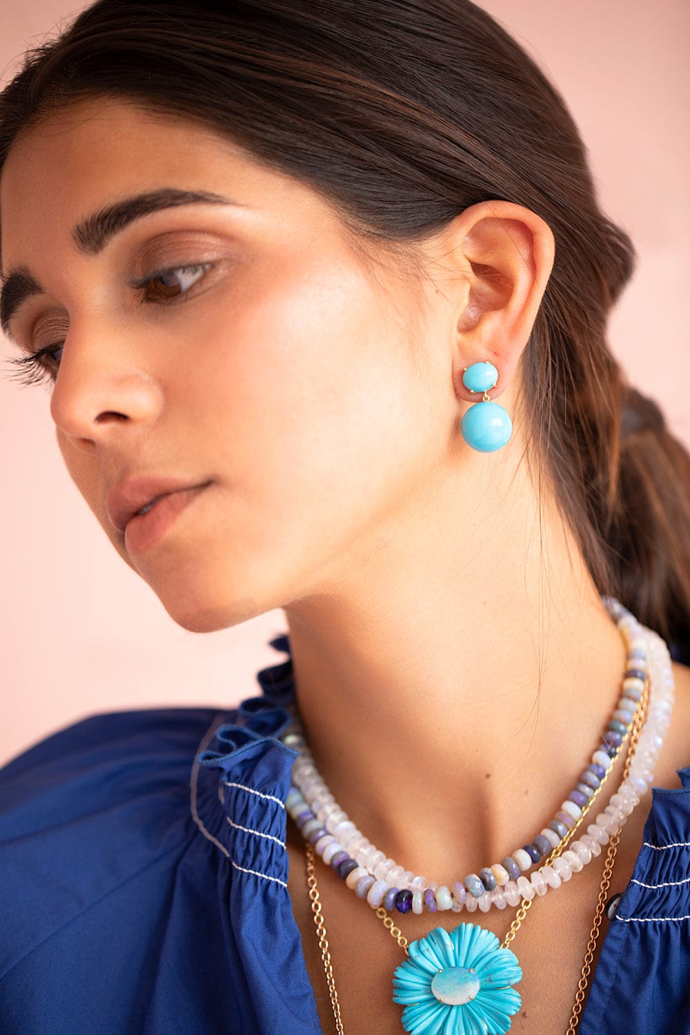 Kingman Turquoise Oval Gumball Earrings | IRENE NEUWIRTH JEWELRY