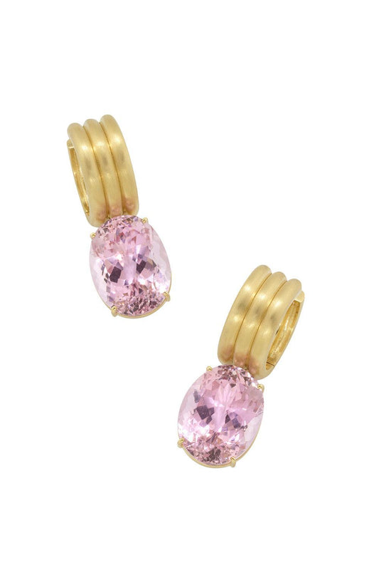 Kunzite Gemmy Gem Huggie Earrings-YELLOW GOLD-JEWELRYFINE JEWELEARRING-IRENE NEUWIRTH JEWELRY