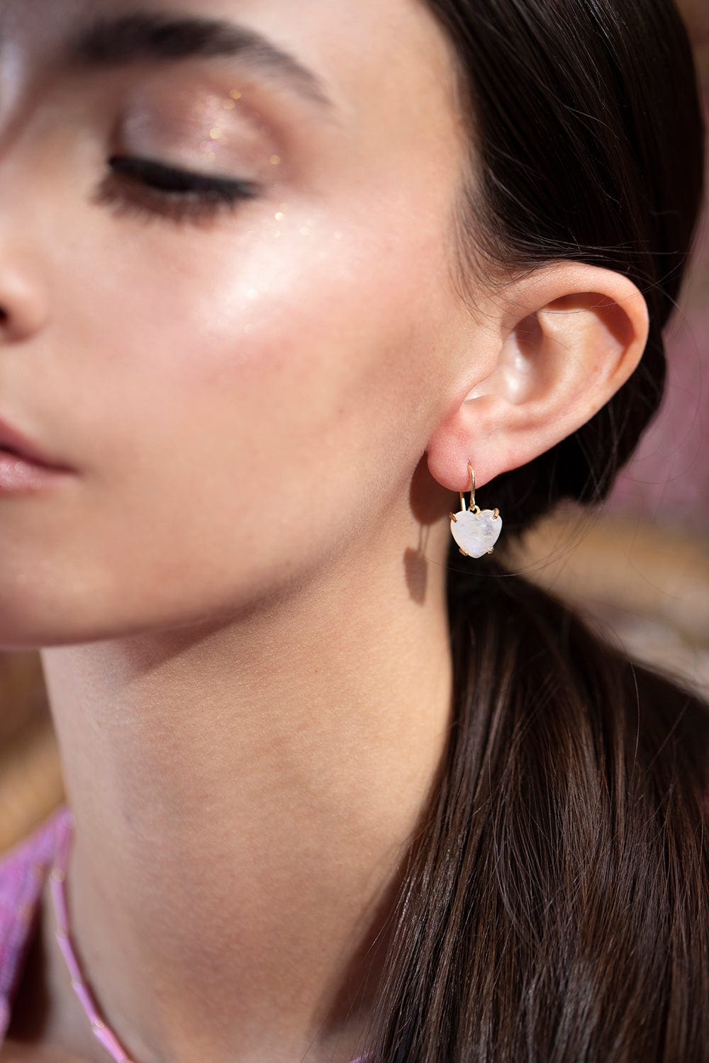 IRENE NEUWIRTH JEWELRY-Moonstone Medium Love Earrings-YELLOW GOLD