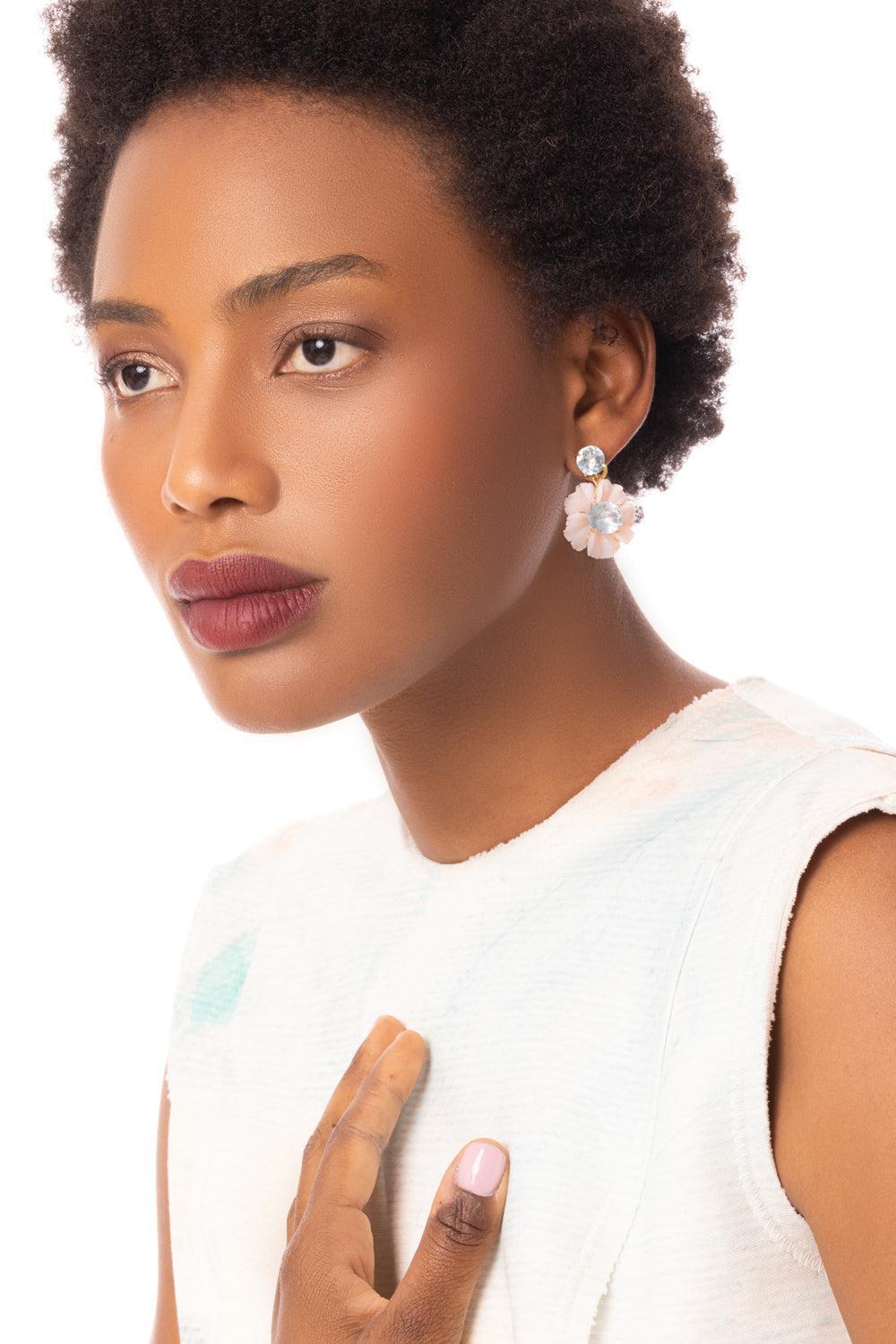 Opal Aquamarine Tropical Flower Drop Earrings-YELLOW GOLD-JEWELRYFINE JEWELEARRING-IRENE NEUWIRTH JEWELRY