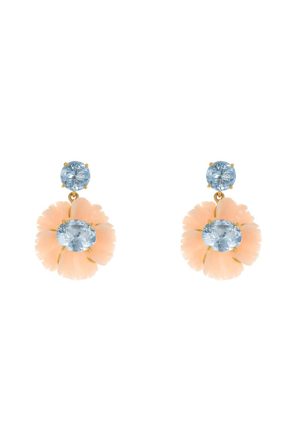 Opal Aquamarine Tropical Flower Drop Earrings-YELLOW GOLD-JEWELRYFINE JEWELEARRING-IRENE NEUWIRTH JEWELRY