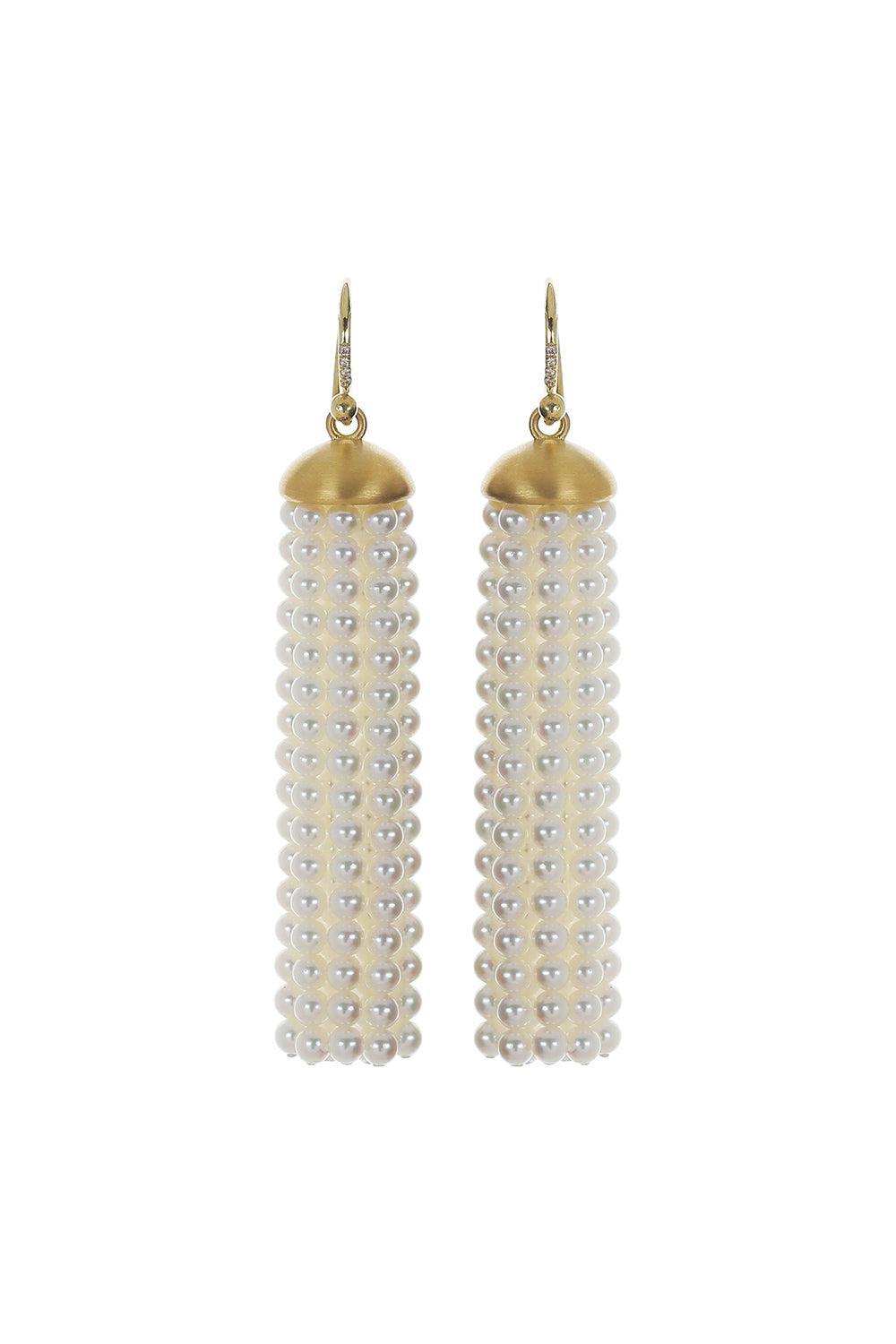 Pearl Diamond Medium Tassel Earrings-YELLOW GOLD-JEWELRYFINE JEWELEARRING-IRENE NEUWIRTH JEWELRY