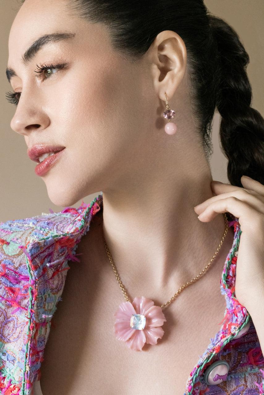 Pink Tourmaline Opal Gumball Earrings-YELLOW GOLD-JEWELRYFINE JEWELEARRING-IRENE NEUWIRTH JEWELRY