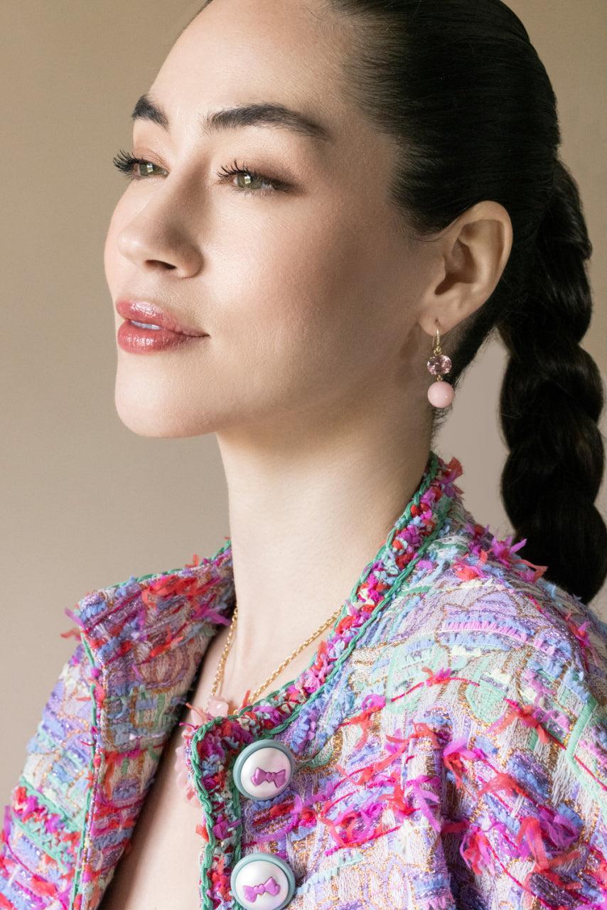 Pink Tourmaline Opal Gumball Earrings-YELLOW GOLD-JEWELRYFINE JEWELEARRING-IRENE NEUWIRTH JEWELRY