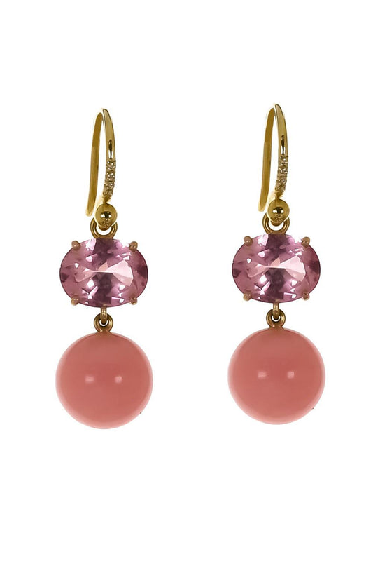 Pink Tourmaline Opal Gumball Earrings-YELLOW GOLD-JEWELRYFINE JEWELEARRING-IRENE NEUWIRTH JEWELRY