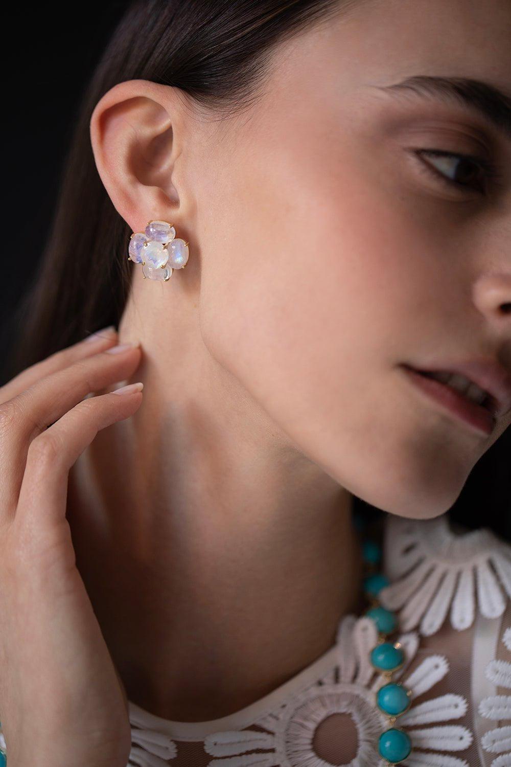 IRENE NEUWIRTH JEWELRY-Posy Studs - Rainbow Moonstone-YELLOW GOLD