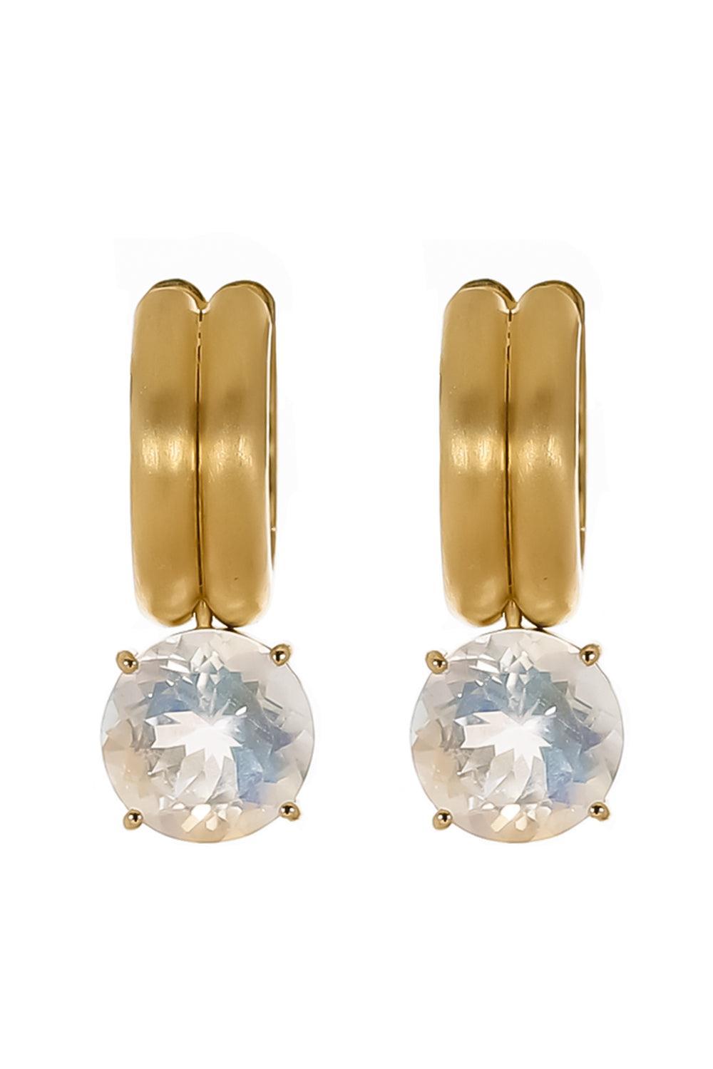 Rainbow Moonstone Double Huggie Earrings-YELLOW GOLD-JEWELRYFINE JEWELEARRING-IRENE NEUWIRTH JEWELRY