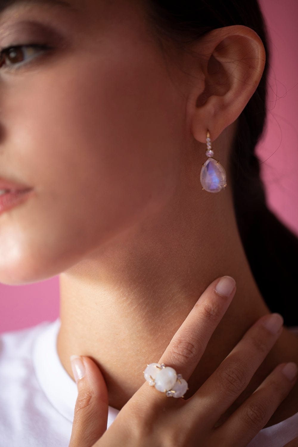 IRENE NEUWIRTH JEWELRY-Rainbow Moonstone Gem Drop Earrings-YELLOW GOLD