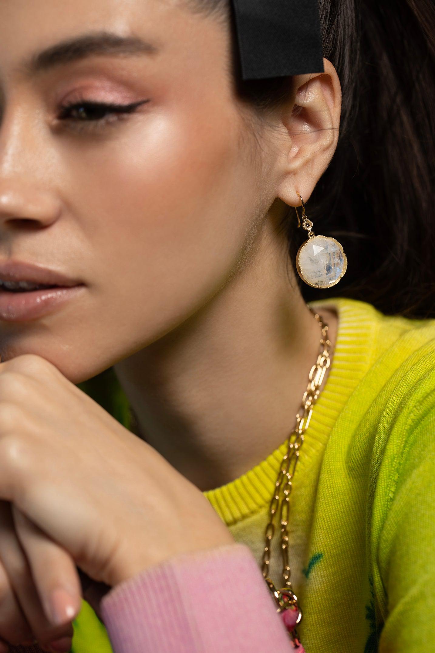 IRENE NEUWIRTH JEWELRY-Rose Cut Moonstone Earrings-YELLOW GOLD