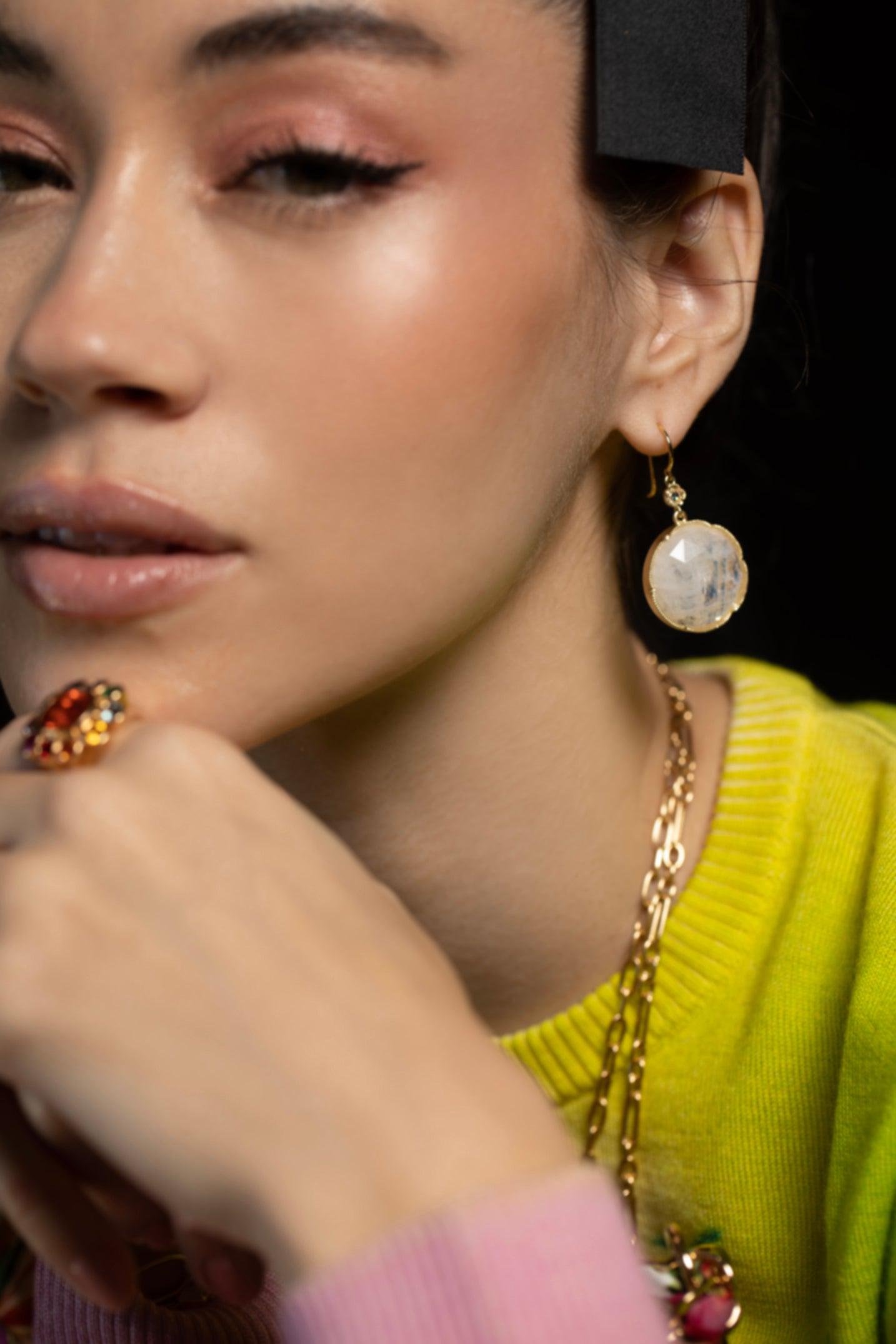 IRENE NEUWIRTH JEWELRY-Rose Cut Moonstone Earrings-YELLOW GOLD