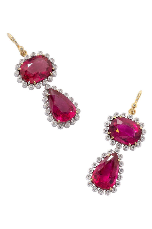 Rubellite Diamond Gemmy Gem Earrings-YELLOW GOLD-JEWELRYFINE JEWELEARRING-IRENE NEUWIRTH JEWELRY