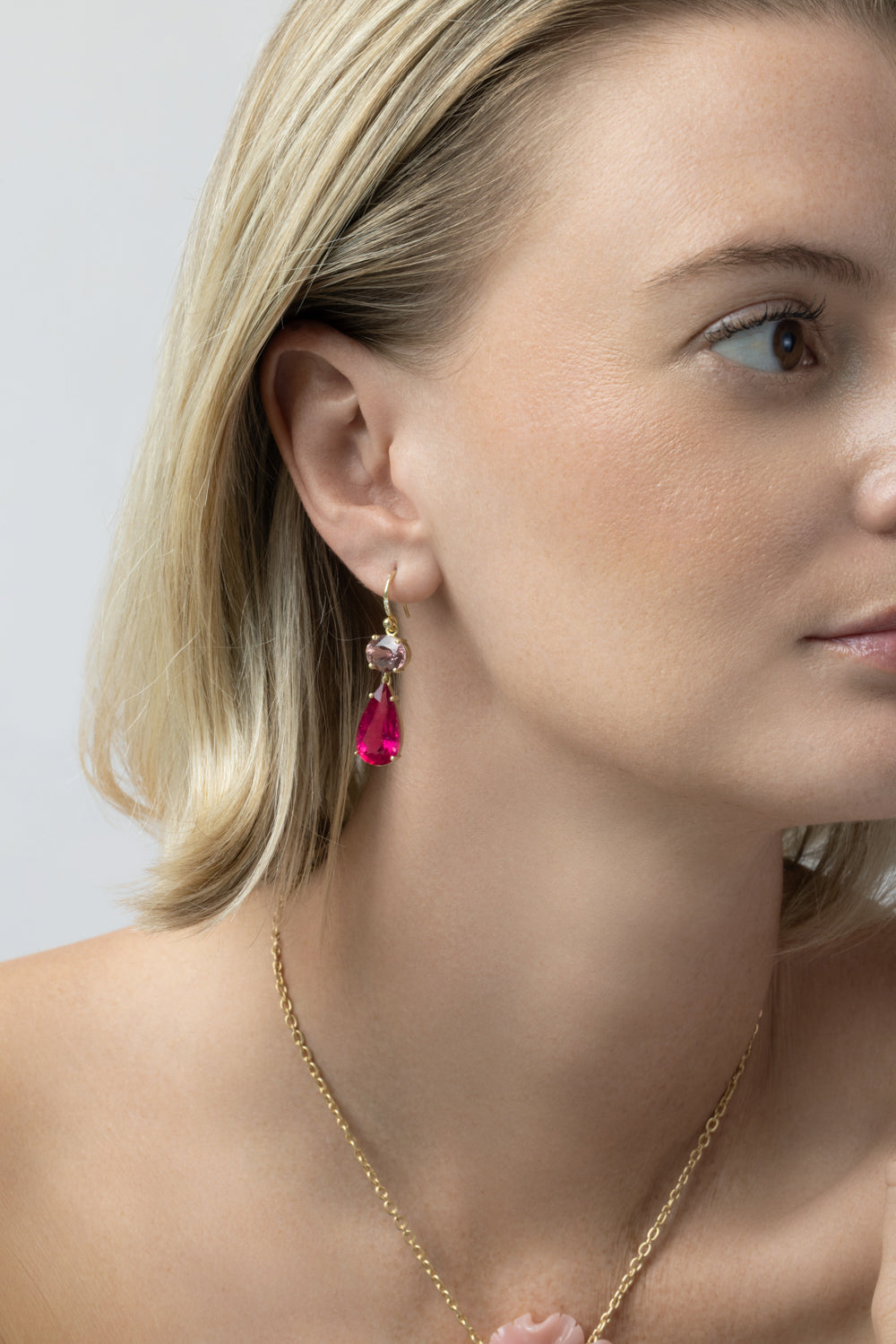  Rubellite Pink Tourmaline Gemmy Gem Earrings-YELLOW GOLD-JEWELRYFINE JEWELEARRING-IRENE NEUWIRTH JEWELRY 