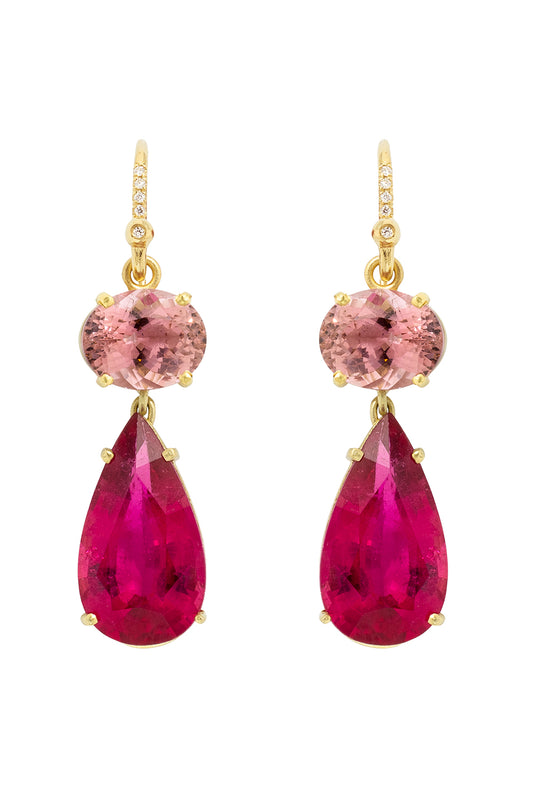 Rubellite Pink Tourmaline Gemmy Gem Earrings-YELLOW GOLD-JEWELRYFINE JEWELEARRING-IRENE NEUWIRTH JEWELRY
