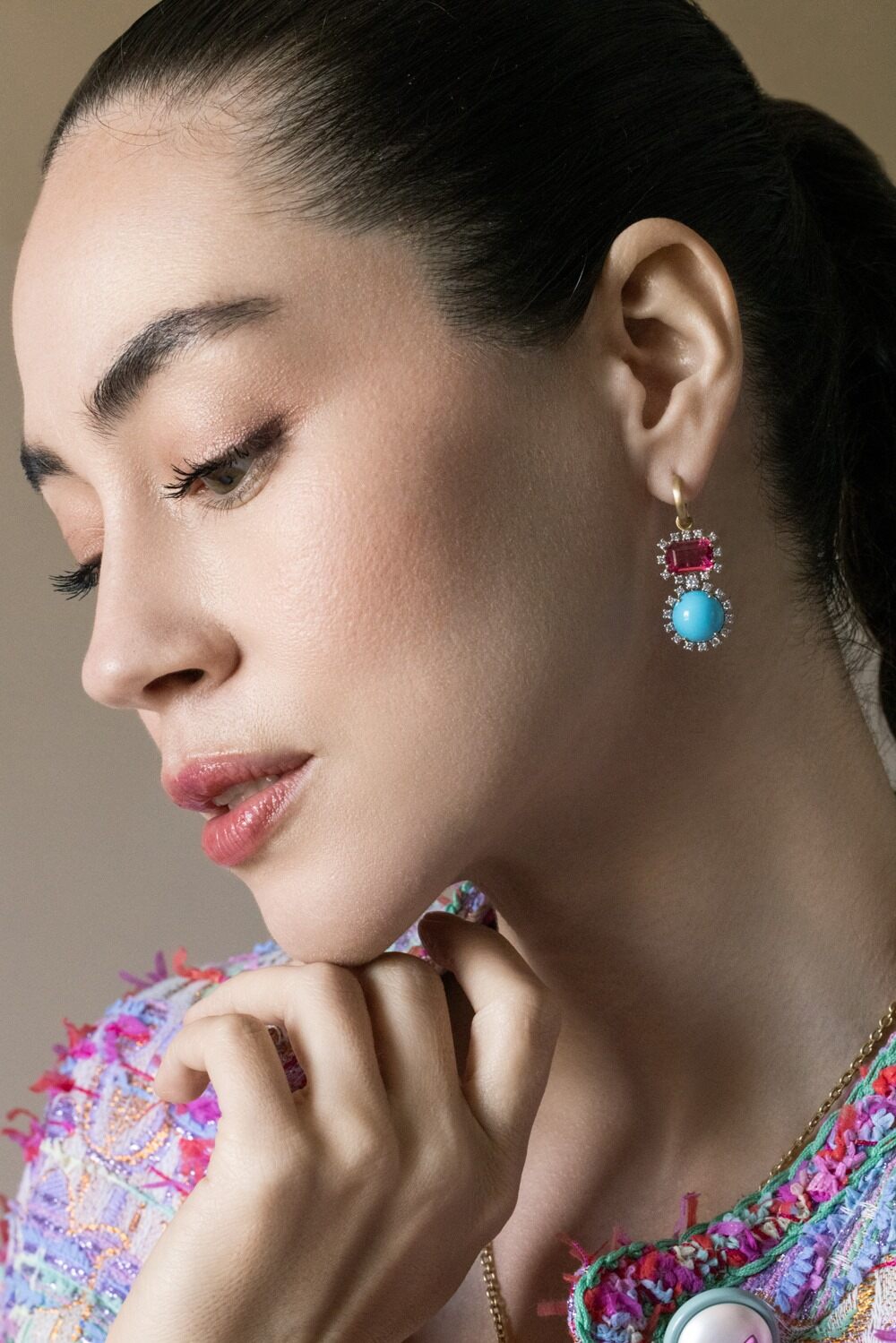 Rubellite Turquoise Gemmy Gem Earrings-YELLOW GOLD-JEWELRYFINE JEWELEARRING-IRENE NEUWIRTH JEWELRY